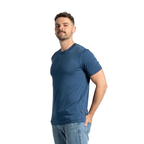 menique 100% Merino Wolle T-Shirt Herren Funktionsshirt Laufshirt Wandern Reisen Unterhemd Thermo Basisschicht Atmungsaktiv Kurzarm Sportshirt, Denim Blau, L