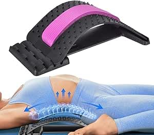 Back Stretcher, For Lower Back Pain Relief, 4 Adjustable Levels, Stretching Equipment, Trigger Point Pression, Health Goods, Lumbar Correction Device, Herniated Discs, Scoliosis / Spinal Decompression Support Pink