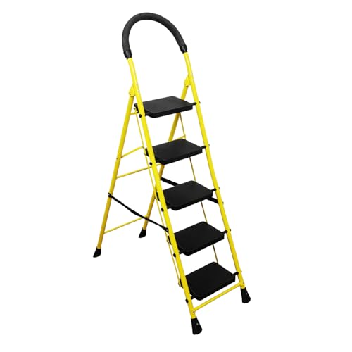 BonKaso Mild Steel Multipurpose Climb Swift 5-Step Foldable Ladder with Safety Clutch Lock, Load Capacity Upto 120kg – Anti-Slip Designed for Indoor &
