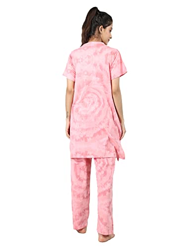 Image of Duchess Women's Cotton Tie & die & Embroided Long Length Night Suit Set