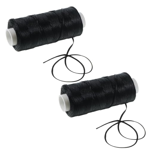 Waxed Polyester Thread for Sewing Black Waxed String Cord 0.8mm Leather String 108 Yards Wax Cord for Sewing Bookbinding DIY Crafts Stitching (54 Yards/Roll, 2 Roll Total)