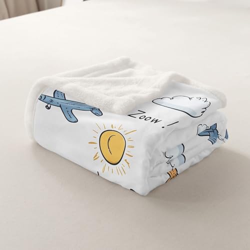 Couverture en polaire Airplane pour lit et canapé, plaid doux 76x101 cm