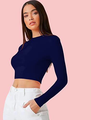 Image of Dream Beauty Fashion Women's Casual Round Neck Long Sleeves Stylish Crop Top - 17 inch Inches (Tee-Tally 02)