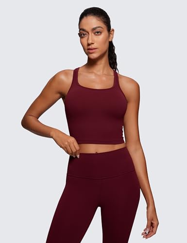 Image of CRZ YOGA Butterluxe Racerback Crop Tank Tops | Light Support, Removable Pads, Yoga, Extremely Soft, Scoop Neck, Longline Sports Bras for Women