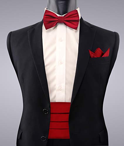 Image of Alizeal Mens Multicolored Silk Solid Cummerbund Bow Tie Set