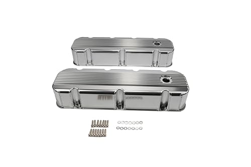 DEEPMOTOR Aluminum Finned Fabricated Valve Cover for Big Block Chevy BBC 396 454 w/Breather Hole (Silver)