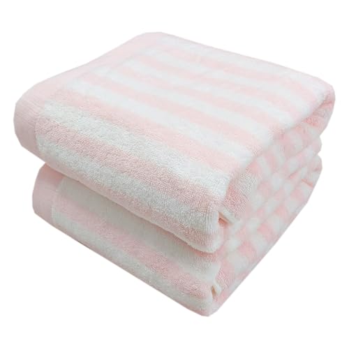 Lacomfy Pink Striped Bath Towels Set 2 Pack Pure Cotton Super Soft Bathroom Towels Classical Striped Pattern Highly Absorbent Towel Set for Shower Spa Gym Home Decor, 27.5 x 55.1 Inch