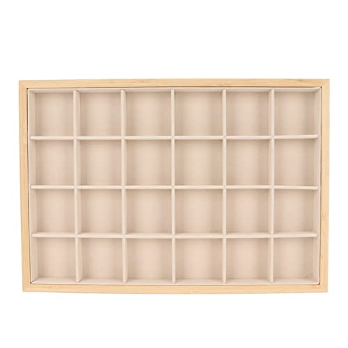 Changor Plateau de rangement pour bijoux, résistant aux rayures douces 24 grilles Plateau à bijoux léger pour bijouteries pour colliers pour montres pour bracelets(Beige)
