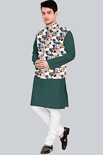 Image of Os Men's & boy kurta pyjama set with nerhu jackets (Multi printed) in cotton (baap beta|father son|)