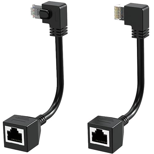 tunghey 2Pack Cat 6 Ethernet Extension Cable 10cm, Multiple Angles, Cat6 RJ45 Network LAN Patch Cord Adapter, FTP Shielded Male to Female Connector, Supports CAT5E/CAT5 (Left Right)