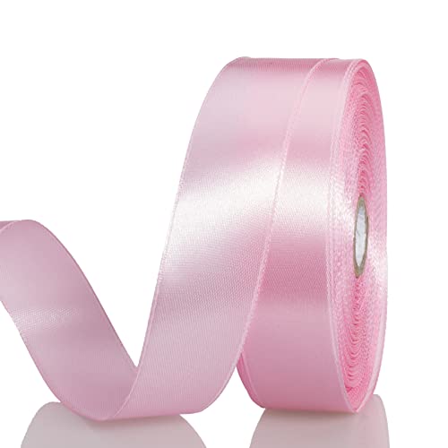 YASEO 1 Inch Pink Solid Satin Ribbon for Gift Wrapping 50 Yards