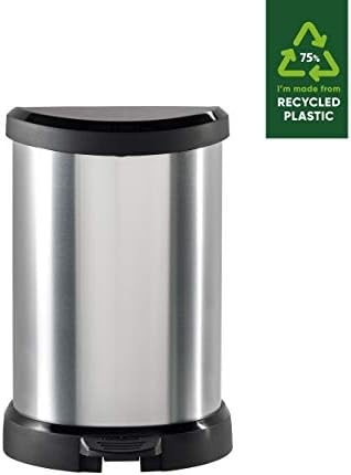 Curver Metal Effect Plastic Pedal Touch Deco Bin, Silver, 20 Litre