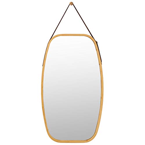 LIFEZEAL Espejo de Pared Rectangular con Marco de Bambú, 77x44cm, Espejo Suspendido Decorativo, Diseño Elegante, Espejo de Pared para Salón, Dormitorio, Pasillo