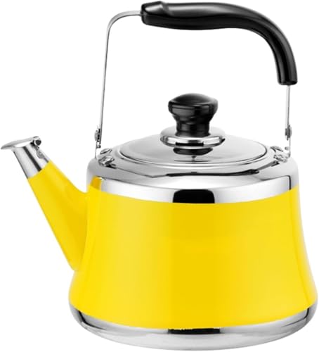 Small Tea Kettle with Infuser, Food Grade Stainless Steel Stovetop Teapot, Whistling Stove Top Kettle Induction Gas Tea Kettle for Gas Hob(Yellow,1.5L)