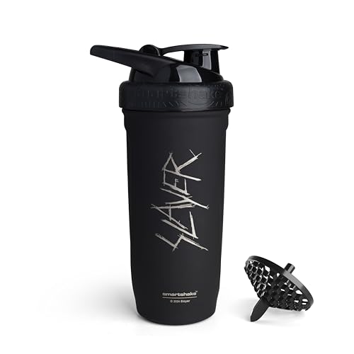 Smartshake Rockband Reforce Edelstahl Protein Shaker Flasche 900 ml | 850.5 g - auslaufsicherer Schraubdeckel - BPA-frei - nicht isoliert - Unisex (Slayer, Scratchy Logo)