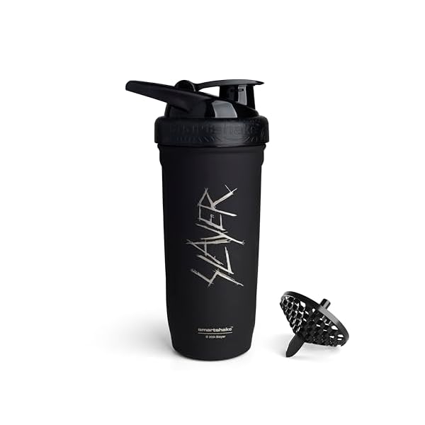 Smartshake Rockband Reforce Stainless Steel Protein Shaker Bottle - Non Insulated Gym Bottle | Metal Shaker Bottles - 900 ml | 30 oz - Leakproof Screw-on Lid - BPA Free | Slayer, Scratchy Logo