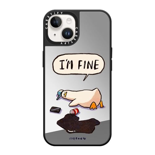 CASETiFY �~���[ iPhone 14 �P�[�X [1.5m����̗����������N���A/MagSafe �ɑΉ�] - I'm fine - �V���o�[ (�u���b�N�o���p�[)