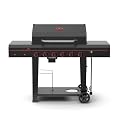 Megamaster 6-Burner Propane Gas Grill w/Side Shelves & Hooks, 54000BTUs, Outdoor Cooking, Barbeque, Patio, Camping, Tongs Included, Black, 720-0983TG