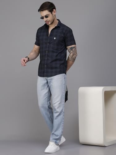 Image of Majestic Man Slim Fit Short Sleeve Checked Pure Cotton Casual Shirt