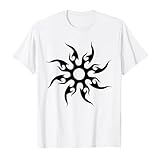 T-shirt unisexe avec soleil tribal, t-shirt graphique de style tatouage des années 90, haut rétro classique avec symbole du soleil, Style_x06 Blanc, S