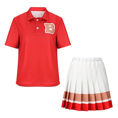 Partyever Cheerleader Costume For Women School Uniform Red Short Sleeve Shirt Pleated Skirt Sets Carnival Party Outfits (Medium) #TOP5
