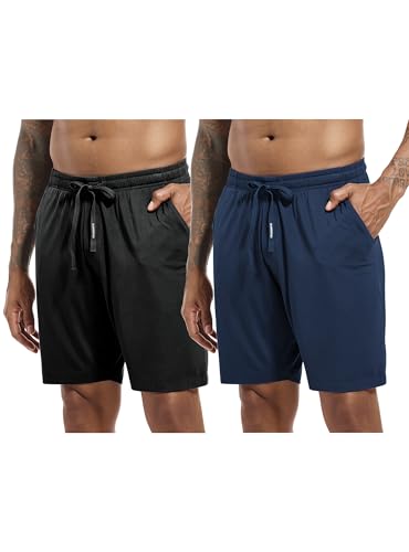 Image of SlumberMee Mens Cooling Pajamas Set Soft Bamboo-like Viscose Short Sleeve Sleepwear 2 Piece Lounge Set for Hot Sleepers