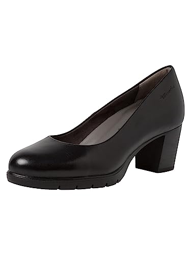 Tamaris Comfort Damen Pumps aus Leder mit Blockabsatz Comfort Fit, Schwarz (Black), 38 EU