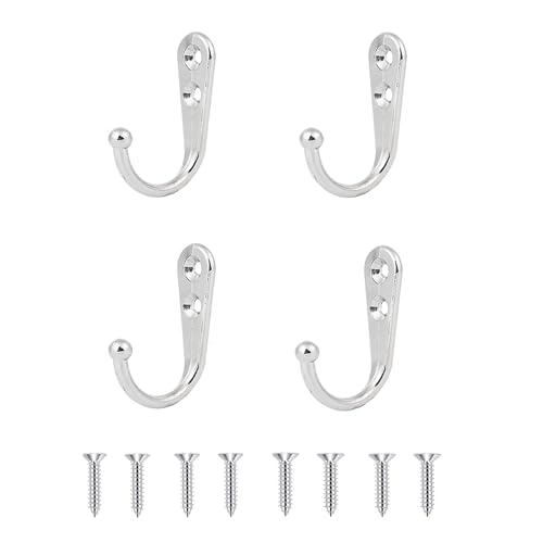 VIPERMARK 4 Pcs Wall Mounted Hooks for Bedroom Bathroom Kitchen and Cabinet Hangers (with 8 Screws)-Silver