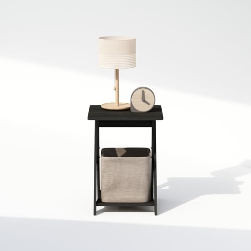 Image of Furinno TIDUR Night Stand, Open Shelf Design X-Legs Nightstand, Criss-Crossed Bedside Table, End Table, Side Table, for Bedroom, Living Room, Espresso