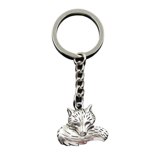 Porte-clés renard en métal argenté 24x28mm pour sac et clés