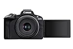 Canon EOS R50 Cuerpo Cámara Mirrorless + Objetivo ...: Fotografía: Cámara Evil, sin espejo de 24,2 MP con sensor APS-C CMOS y procesador DIGIC X. Disparo silencioso en serie a alta velocidad² de hasta 15 fps con el obturador electrónico o 12 fps con el obturador mecánico Video Blogging: Pantalla de ángul...