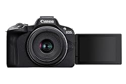 Canon EOS R50 Cuerpo Cámara Mirrorless + Objetivo ...: Fotografía: Cámara Evil, sin espejo de 24,2 MP con sensor APS-C CMOS y procesador DIGIC X. Disparo silencioso en serie a alta velocidad² de hasta 15 fps con el obturador electrónico o 12 fps con el obturador mecánico Video Blogging: Pantalla de ángul...