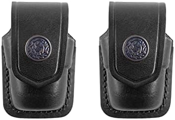 Koltster ALSM2037 Two Single Speedloader Carrier/Case/Pouch with Belt Clip for Smith&Wesson Genuine Leather Handmade! (Black)