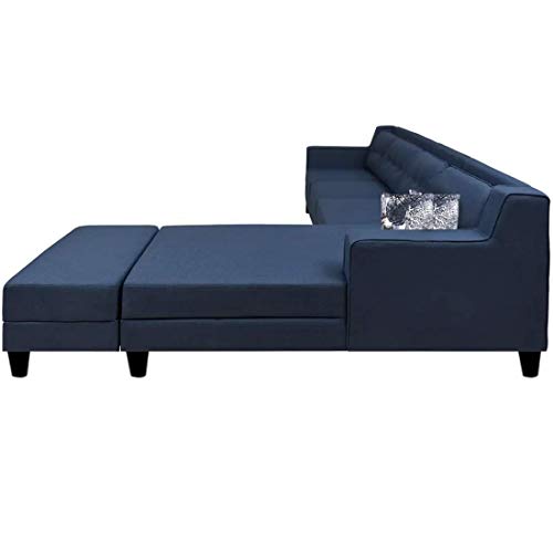 Image of CASASTYLE Travia 6 Seater Fabric RHS L Shape Sofa Set with Ottoman (Blue)