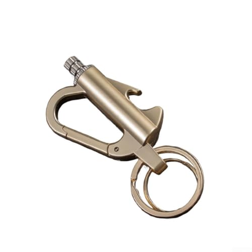 Porte-clés briquet, porte-clés permanent 3 en 1 avec décapsuleur, résistant au vent pour le camping, la randonnée, la survie, les aventures en plein air (sable et doré)