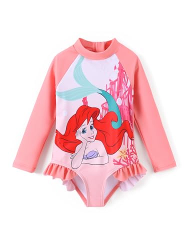 Image of Disney Frozen Stitch Princess Minnie Mouse Girls Swimsuit Long Sleeve Rashguard UPF 50 One Piece Bathing Suit Size 3M-13Y