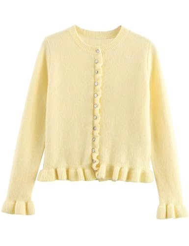 Yimoon Women's Cropped Cardigan Sweater Ruffle Frilly Long Sleeve Button Down Cute Knit Outwear 2025 Trendy2