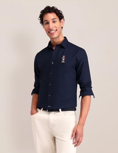 Image of U.S. Polo ASSN. Solid Tailored Fit Shirt for Men - 100% Cotton, Breathable & Comfortable, Full Sleeves Casual Shirt for Men