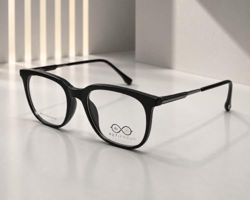 Image of Soft Square Optical Eyeglass Frame for Men & Women, Front with Metal Temples, Clear Demo Lenses, Lightweight Mixed Material Frame, Ribbed Temple Design for Prescription Lens Replacement