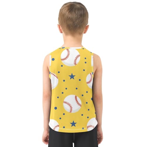 Boys' Tank Top Shirt Baseballs Dots Stars Yellow Background Pattern Sleeveless T-Shirts3
