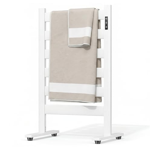 Sawlece Heated Towel Rack – Rapid PTC Heating, LED Timer Control,Automatic Shut-Off,High Temp & Large Capacity – 6 Bars Premium Freestanding Bathroom Towel Warmer,Matte White