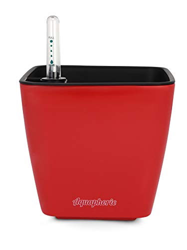 Aquaphoric Self Watering Planter (5”) + Fiber Soil = Foolproof Indoor Home Garden. Decorative Planter Pot for All Plants, Flowers, Herbs, African Violets, Succulents. Easy Looks Great. (Red Matte)