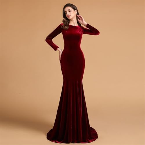 Jewel Neck Velvet Long Sleeves Evening Prom Dresses Mermaid Court Train Party Gowns Formal Zipper Back pp1243