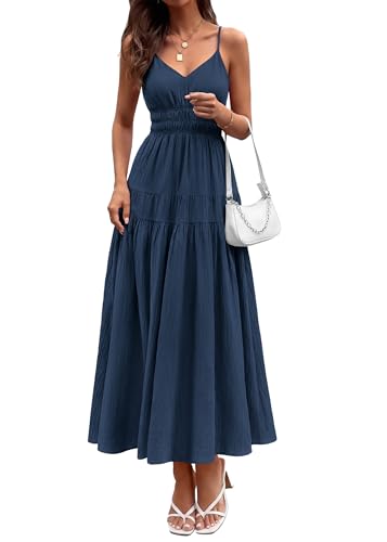 Image of KIRUNDO Maxi Dresses for Women 2026 Summer Sleeveless Spaghetti Strap Long Flowy Beach Vacation Dress Boho A Line Sundress