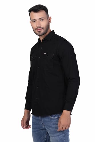 Image of Men's Cotton Twill Utility Shirt | Full Sleeve Button-Down Casual Shirt | Dual Chest Pockets | Comfortable Regular Fit | Everyday Wear