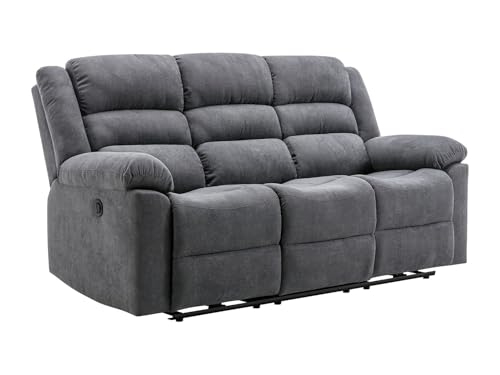 Vente-unique - Canapé 3 Places Relax électrique en Tissu Gris BUROLO