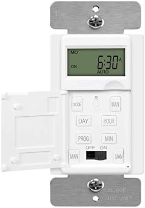 ENERLITES - HET01-C-W Programmable Digital Timer Switch for Lights, Fans, Motors, 7-Day 18 ON/OFF Timer Settings, Single Pole, Neutral Wire Required, UL Listed, HET01-C, White