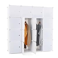COSTWAY Portable Wardrobe, 16 Cube Closet DIY Interlocking Combination Armoire with 2 Clothes Hanging Rails, Space Saving Plastic Modular Cabinet Storage Organizer for Clothes, Shoes and Toys