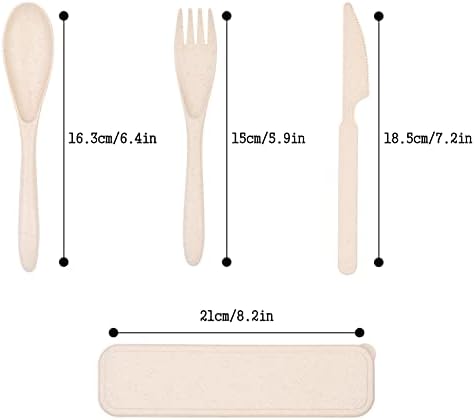 Travel Utensil Set with Case, 2 Sets Plastic Cutlery Sets, Reusable Spoon Chopstick Forks Tableware, Portable Cutlery Travel Picnic Camping or Daily Use (Beige & Green)