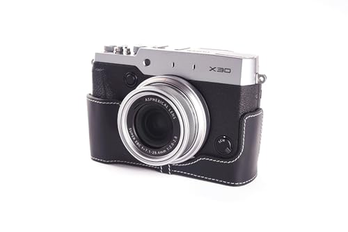 Housse cuir véritable Fujifilm X30 étui fait main noir haut de gamme